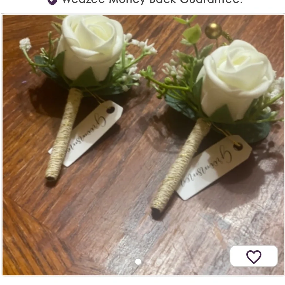 Ivory Rose Boutonniere with Gold Accents - Wedding & Party Decoration